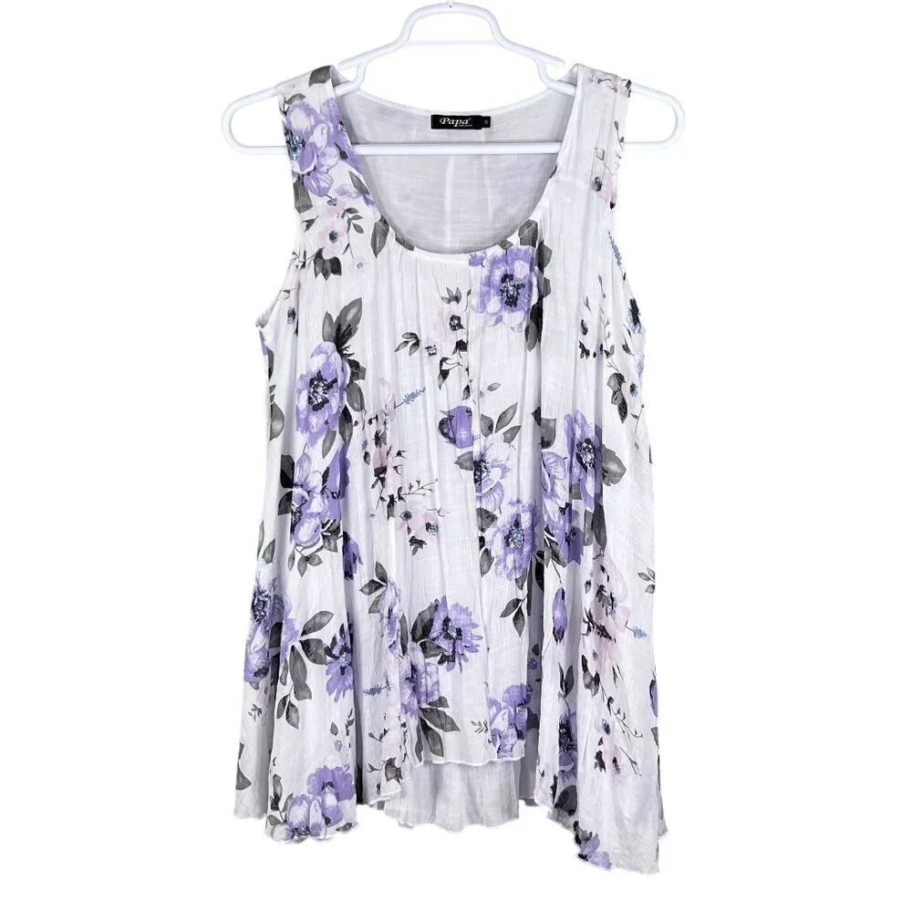 Papa Vancouver Womens S Purple Floral Sleeveless Shift Easter Dress Linen Blend - Picture 8 of 15
